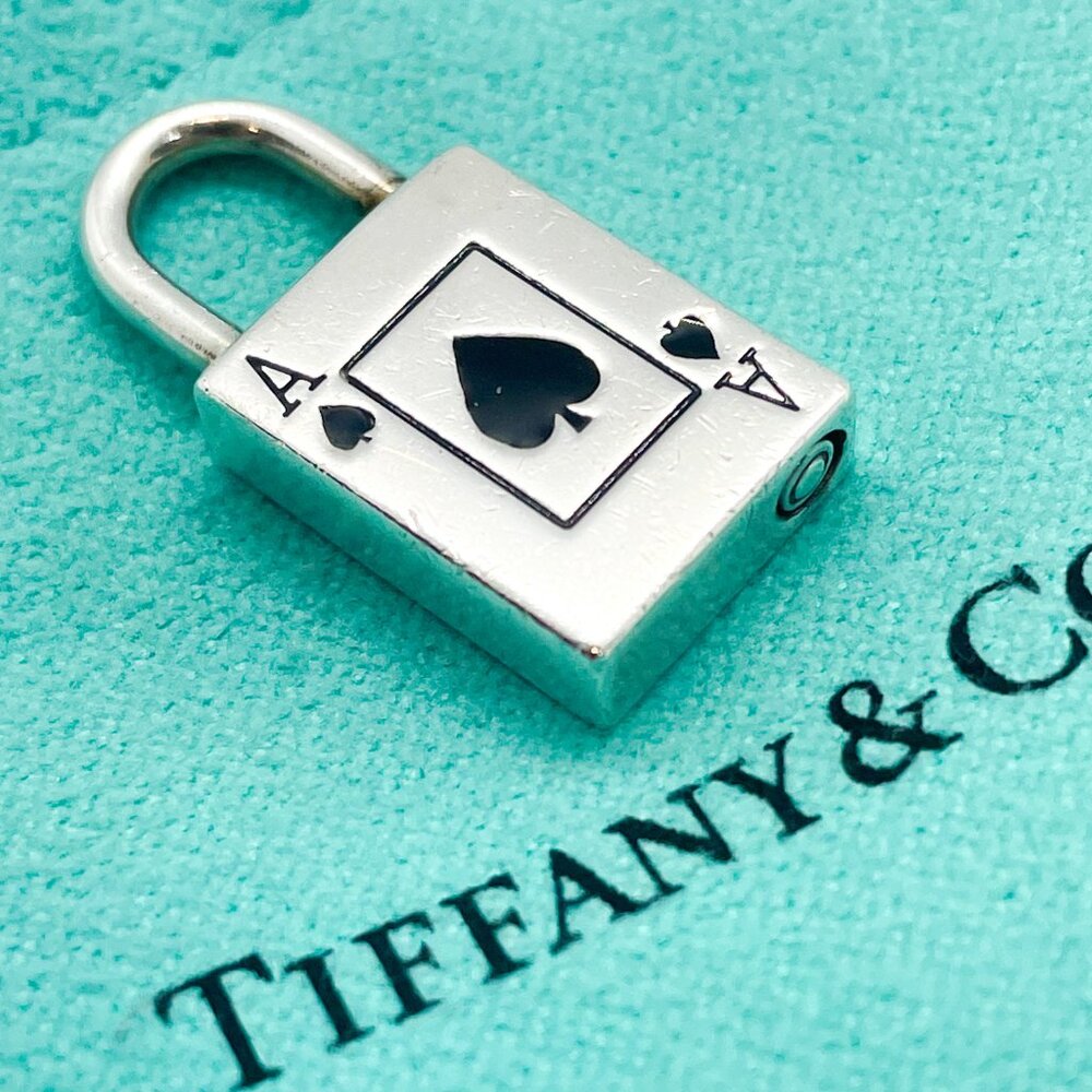 Tiffany & Co. Rare Ace of Spades Black Enamel Padlock Pendant Charm - Picture 4 of 12